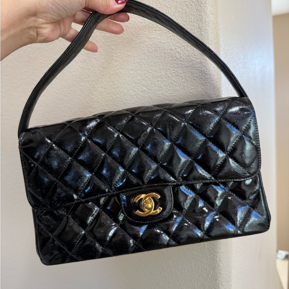 Chanel Double Flap black Patent Quilted Shoulder Bag - Picture 3 of 17